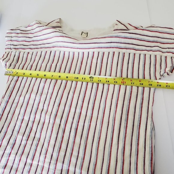 ANTHRO MO:VINT Linen Cream Striped Boho Lagenlook Shift Beach Dress - Picture 12 of 14